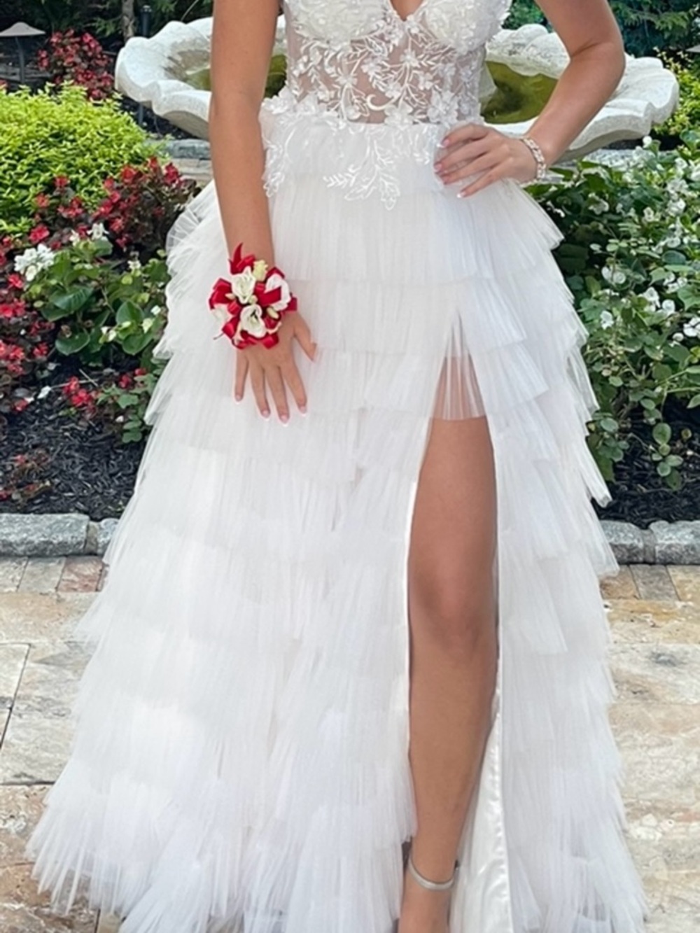 Jovani White Layered Dress with Side Slit